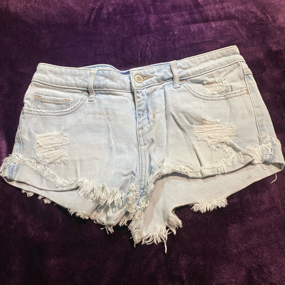 Hollister Light Blue Frayed Jean Shorts